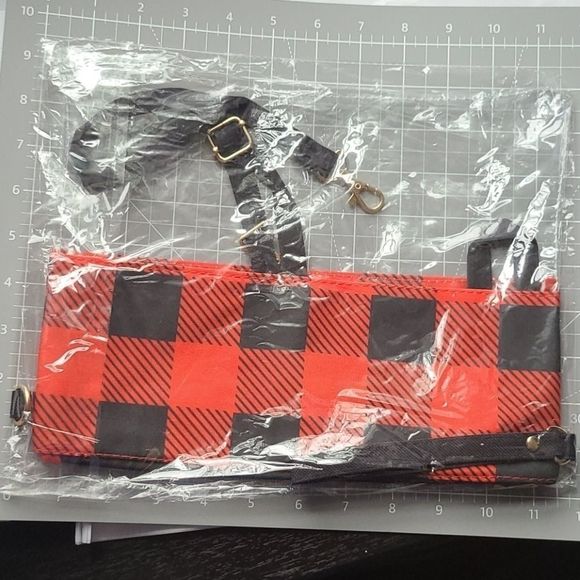 Red Black Buffalo Check Plaid Stadium Bag Straps - Picture 4 of 8